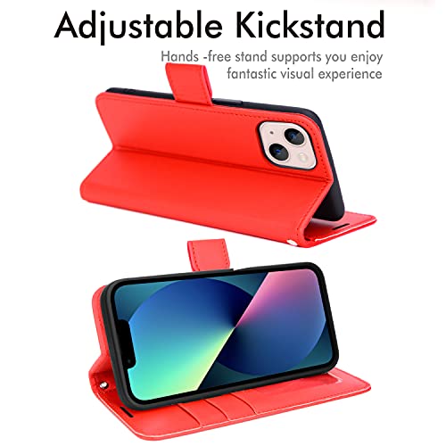 [Wallet Case] Protective Cover with Cash & Card Holder, Stand and Wrist Strap For Apple iPhone 13