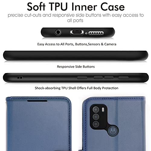 [Wallet Case] Protective Cover with Cash & Card Holder, Stand and Wrist Strap For Motorola Moto G50
