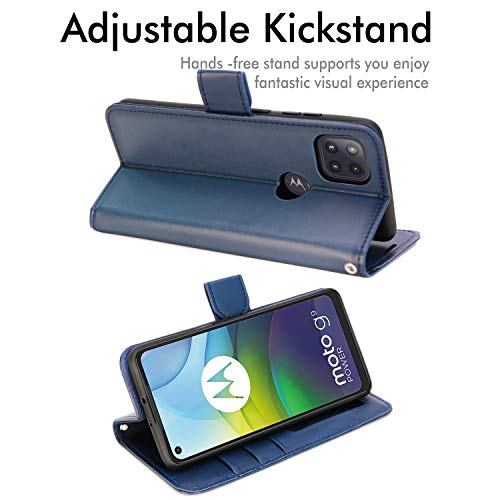 [Wallet Case] Protective Cover with Cash & Card Holder, Stand and Wrist Strap For Motorola Moto G9 Power