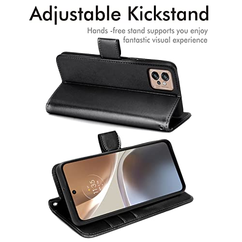 [Wallet Case] Protective Cover with Cash & Card Holder, Stand and Wrist Strap For Motorola Moto G32