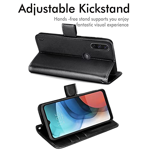 [Wallet Case] Protective Cover with Cash & Card Holder, Stand and Wrist Strap For Motorola Moto E7i Power