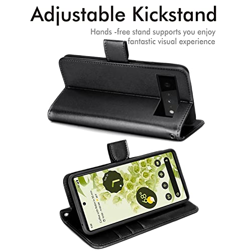 [Wallet Case] Protective Cover with Cash & Card Holder, Stand and Wrist Strap For Google Pixel 6 Pro
