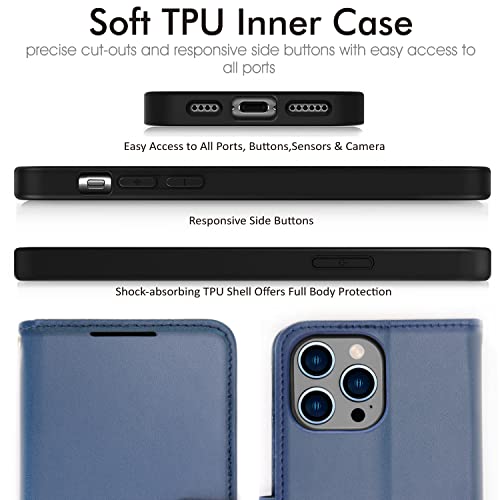[Wallet Case] Protective Cover with Cash & Card Holder, Stand and Wrist Strap For Apple iPhone 14 Pro
