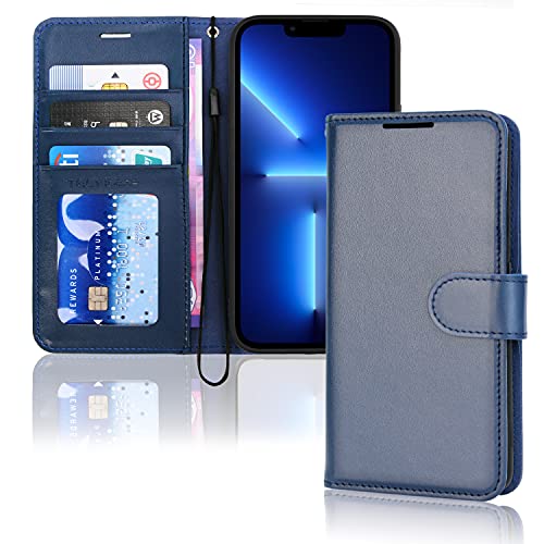 [Wallet Case] Protective Cover with Cash & Card Holder, Stand and Wrist Strap For Apple iPhone 13 Pro Max