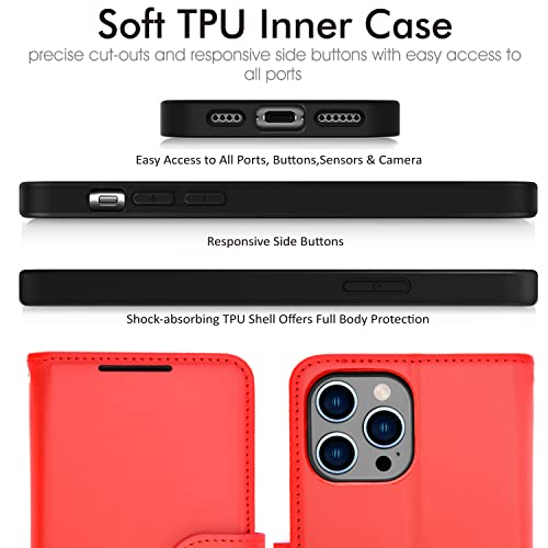 [Wallet Case] Protective Cover with Cash & Card Holder, Stand and Wrist Strap For Apple iPhone 14 Pro