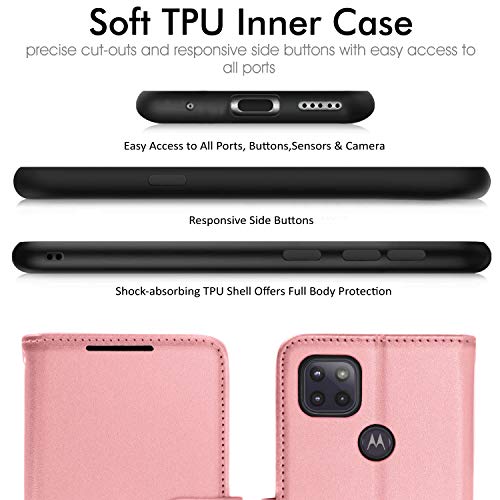 [Wallet Case] Protective Cover with Cash & Card Holder, Stand and Wrist Strap For Motorola Moto G9 Power