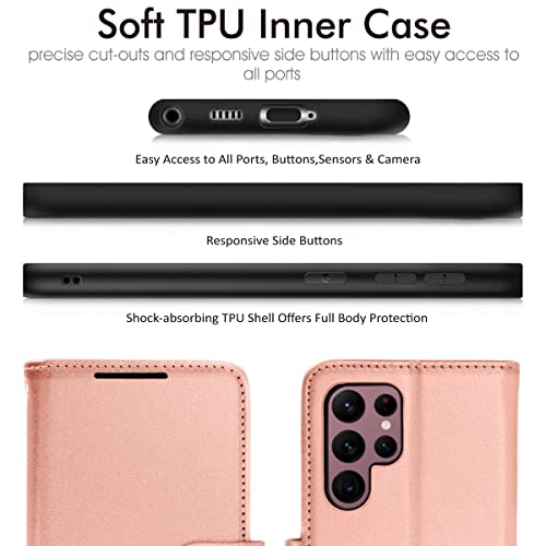 [Wallet Case] Protective Cover with Cash & Card Holder, Stand and Wrist Strap For Samsung Galaxy S22 Ultra