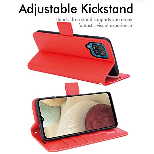 [Wallet Case] Protective Cover with Cash & Card Holder, Stand and Wrist Strap For Samsung Galaxy A12