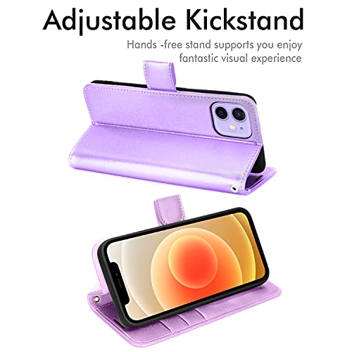 [Wallet Case] Protective Cover with Cash & Card Holder, Stand and Wrist Strap For Apple iPhone 12 Mini