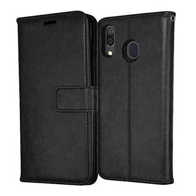 [Wallet Case] Protective Cover with Cash & Card Holder, Stand and Wrist Strap For Samsung Galaxy A20e