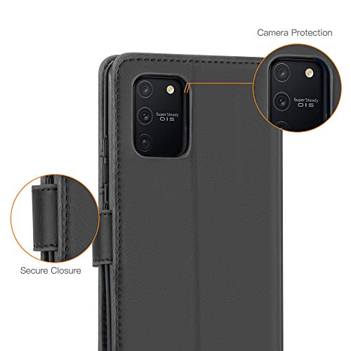 [Leather Wallet Case] Protective Cover with Cash & Card Holder, Stand and Wrist Strap For Samsung Galaxy S10 Lite