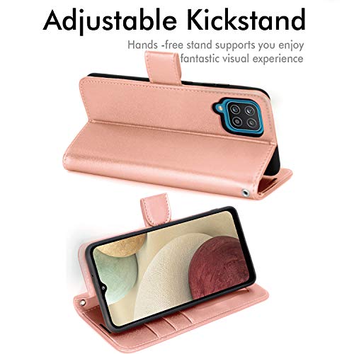 [Wallet Case] Protective Cover with Cash & Card Holder, Stand and Wrist Strap For Samsung Galaxy A12