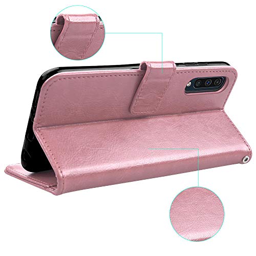 [Wallet Case] Protective Cover with Cash & Card Holder, Stand and Wrist Strap For Samsung Galaxy A50