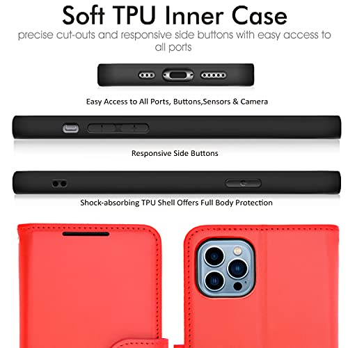 [Wallet Case] Protective Cover with Cash & Card Holder, Stand and Wrist Strap For Apple iPhone 13 Pro Max