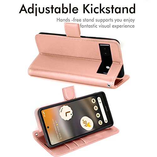[Wallet Case] Protective Cover with Cash & Card Holder, Stand and Wrist Strap For Google Pixel 6a
