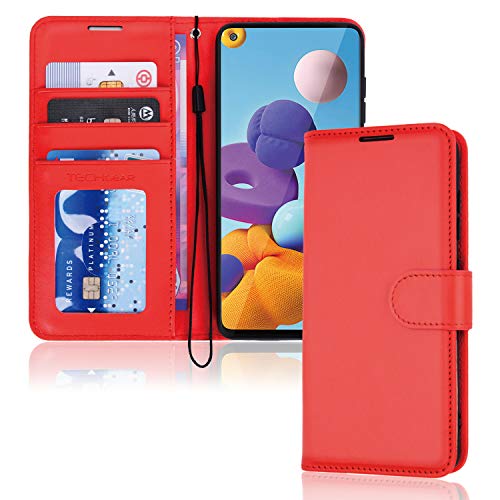 [Wallet Case] Protective Cover with Cash & Card Holder, Stand and Wrist Strap For Samsung Galaxy A21s