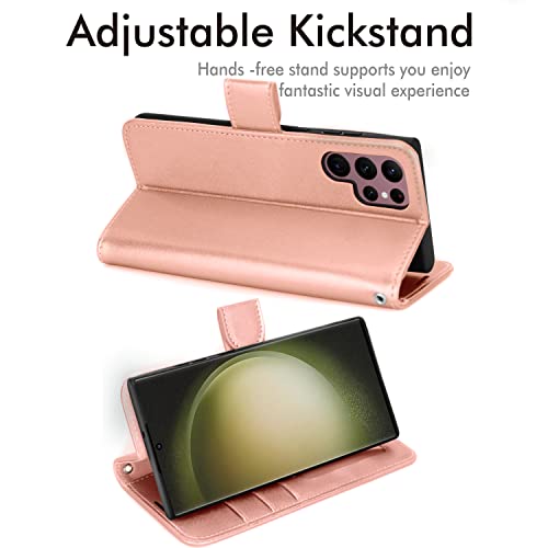 [Wallet Case] Protective Cover with Cash & Card Holder, Stand and Wrist Strap For Samsung Galaxy S23 Ultra