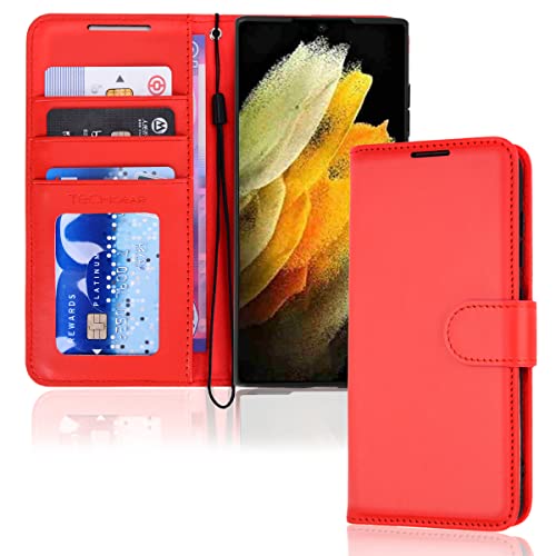 [Wallet Case] Protective Cover with Cash & Card Holder, Stand and Wrist Strap For Samsung Galaxy S22 Ultra