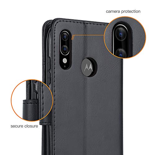 [Wallet Case] Protective Cover with Cash & Card Holder, Stand and Wrist Strap For Motorola Moto E6 Plus