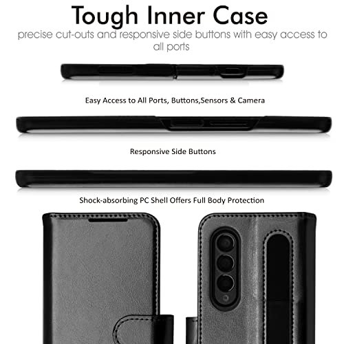 [Leather Wallet Case] Protective Cover with Cash & Card Holder, Stand and Wrist Strap For Samsung Galaxy Z Fold 4