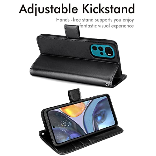 [Wallet Case] Protective Cover with Cash & Card Holder, Stand and Wrist Strap For Motorola Moto G22