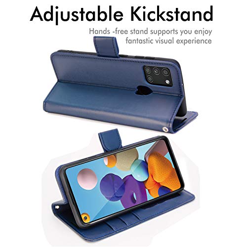 [Wallet Case] Protective Cover with Cash & Card Holder, Stand and Wrist Strap For Samsung Galaxy A21s