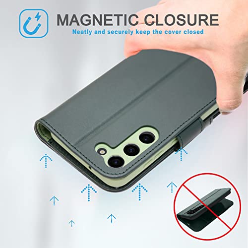 [Leather Wallet Case] Genuine Leather [RFID Blocking] Magnetic Flip Case with Card & Slots and Stand For Samsung Galaxy S23