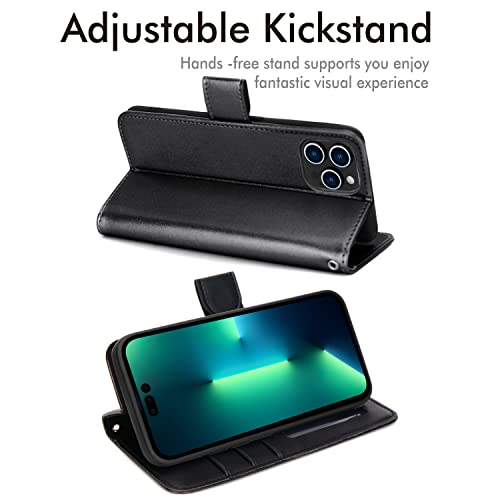 [Wallet Case] Protective Cover with Cash & Card Holder, Stand and Wrist Strap For Apple iPhone 14 Pro Max