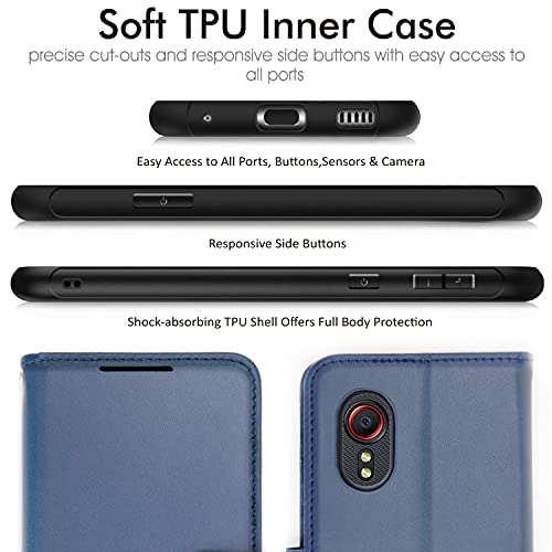 [Wallet Case] Protective Cover with Cash & Card Holder, Stand and Wrist Strap For Samsung Galaxy XCover 5