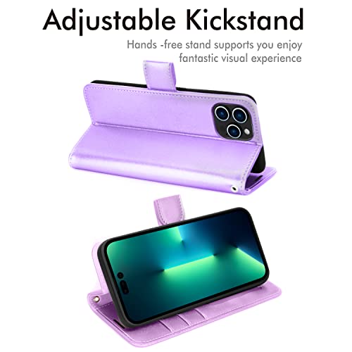 [Wallet Case] Protective Cover with Cash & Card Holder, Stand and Wrist Strap For Apple iPhone 14 Pro Max