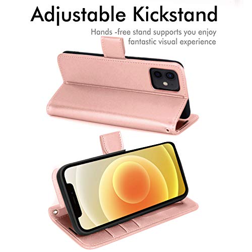 [Wallet Case] Protective Cover with Cash & Card Holder, Stand and Wrist Strap For Apple iPhone 12 Mini