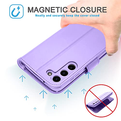 [Leather Wallet Case] Genuine Leather [RFID Blocking] Magnetic Flip Case with Card & Slots and Stand For Samsung Galaxy S23 Plus