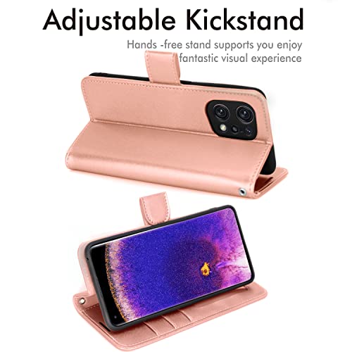 [Wallet Case] Protective Cover with Cash & Card Holder, Stand and Wrist Strap For Oppo Find X5 5G