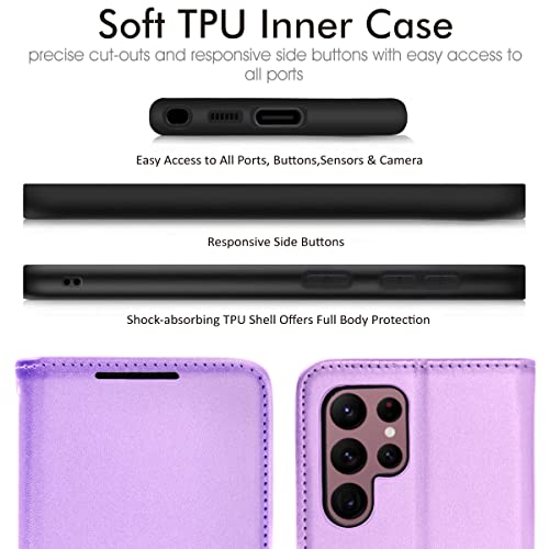 [Wallet Case] Protective Cover with Cash & Card Holder, Stand and Wrist Strap For Samsung Galaxy S23 Ultra