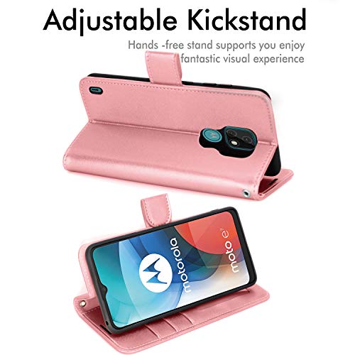 [Wallet Case] Protective Cover with Cash & Card Holder, Stand and Wrist Strap For Motorola Moto E7