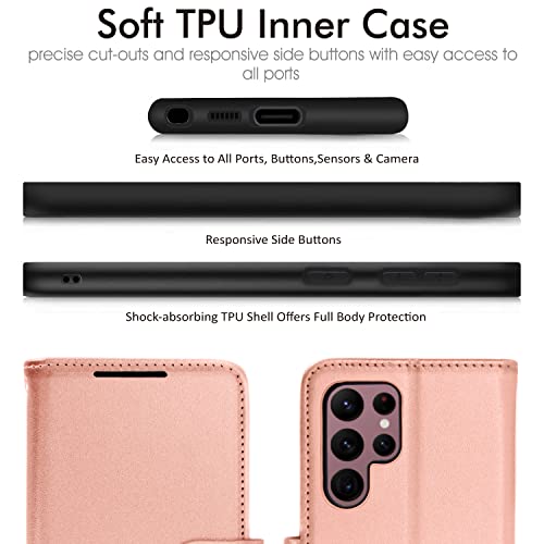 [Wallet Case] Protective Cover with Cash & Card Holder, Stand and Wrist Strap For Samsung Galaxy S23 Ultra