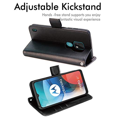 [Wallet Case] Protective Cover with Cash & Card Holder, Stand and Wrist Strap For Motorola Moto E7