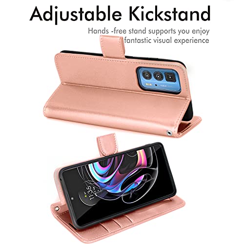 [Wallet Case] Protective Cover with Cash & Card Holder, Stand and Wrist Strap For Motorola Moto Edge 20 Pro