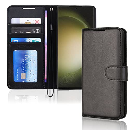 [Wallet Case] Protective Cover with Cash & Card Holder, Stand and Wrist Strap For Samsung Galaxy S23 Ultra