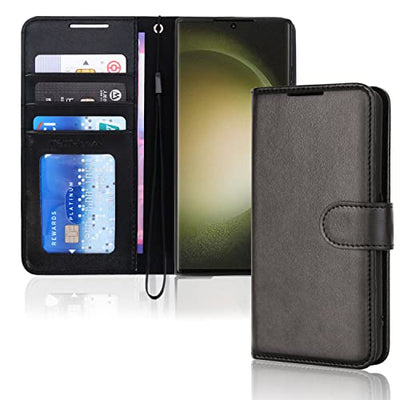 [Wallet Case] Protective Cover with Cash & Card Holder, Stand and Wrist Strap For Samsung Galaxy S23 Ultra