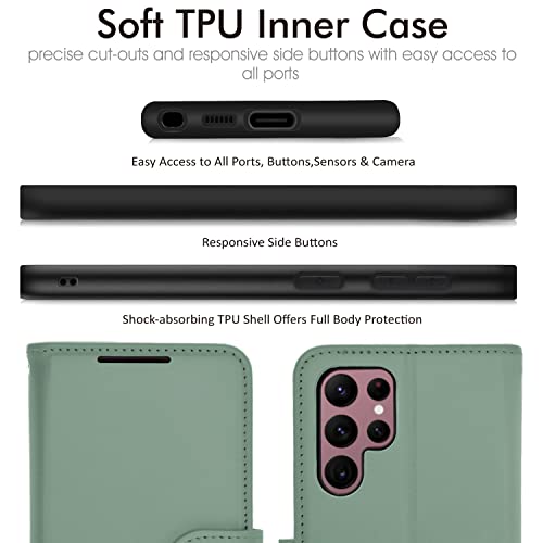 [Wallet Case] Protective Cover with Cash & Card Holder, Stand and Wrist Strap For Samsung Galaxy S23 Ultra