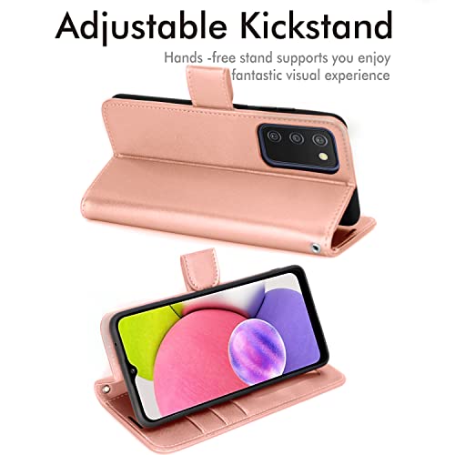 [Wallet Case] Protective Cover with Cash & Card Holder, Stand and Wrist Strap For Samsung Galaxy A03s