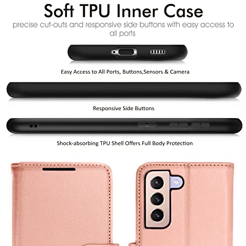 [Wallet Case] Protective Cover with Cash & Card Holder, Stand and Wrist Strap For Samsung Galaxy S22 Plus