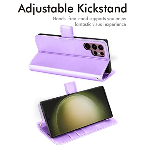 [Wallet Case] Protective Cover with Cash & Card Holder, Stand and Wrist Strap For Samsung Galaxy S23 Ultra