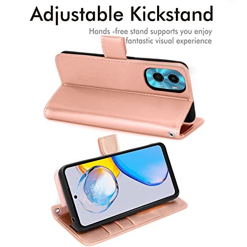 [Wallet Case] Protective Cover with Cash & Card Holder, Stand and Wrist Strap For Motorola Moto E32