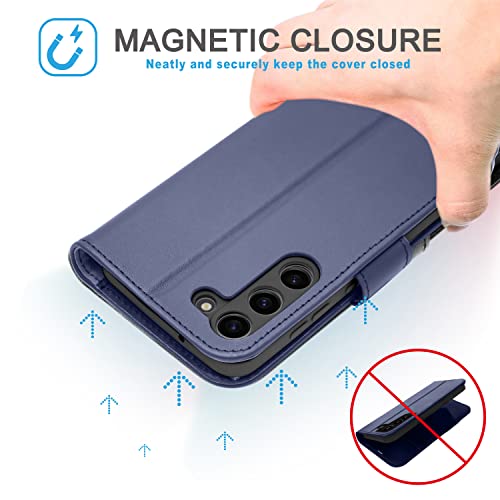[Leather Wallet Case] Genuine Leather [RFID Blocking] Magnetic Flip Case with Card & Slots and Stand For Samsung Galaxy S23