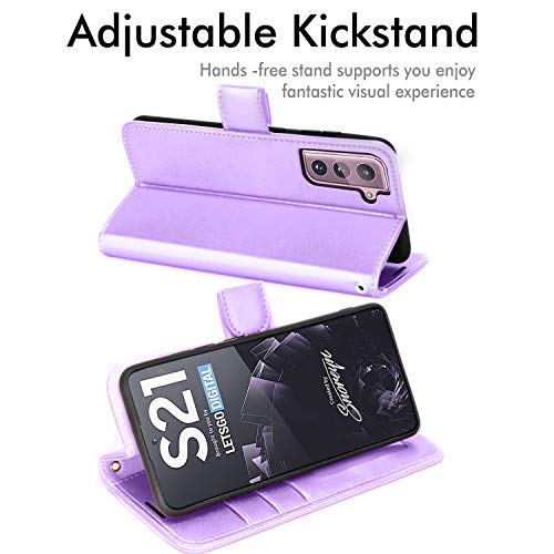 [Wallet Case] Protective Cover with Cash & Card Holder, Stand and Wrist Strap For Samsung Galaxy S21