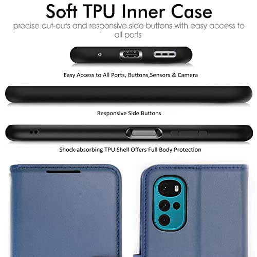 [Wallet Case] Protective Cover with Cash & Card Holder, Stand and Wrist Strap For Motorola Moto G22