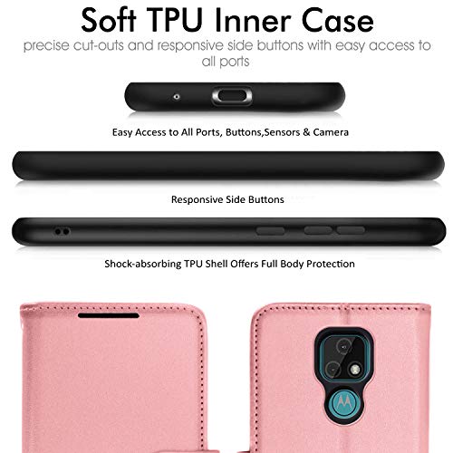 [Wallet Case] Protective Cover with Cash & Card Holder, Stand and Wrist Strap For Motorola Moto E7