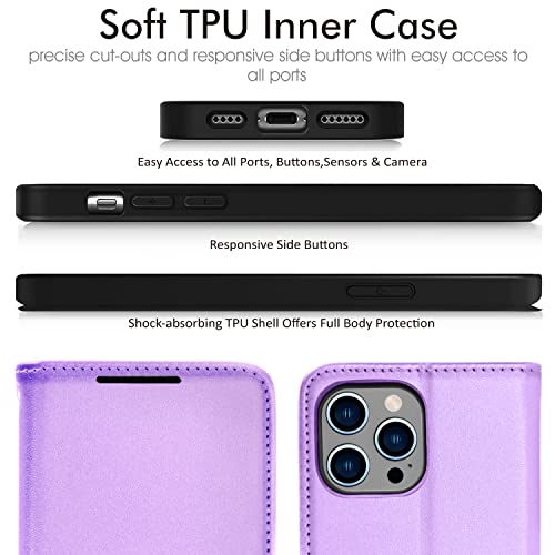 [Wallet Case] Protective Cover with Cash & Card Holder, Stand and Wrist Strap For Apple iPhone 14 Pro